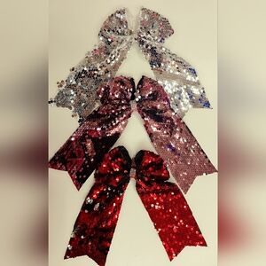 Large Sequin Hairbow Set - Silver, Pink, Red